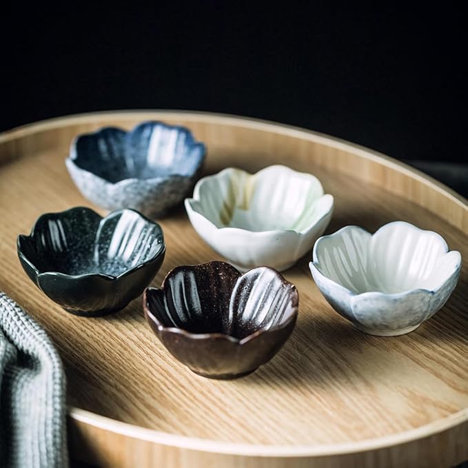 Small Plates,Snack Plate,Small Dessert Plates,Appetizer Serving Tray,Condiment Serving Tray,Salad Plates,Ceramic Household Dishes Hotpot Dipping Shop Seasoning Dish Small Dish(5 Pcs)