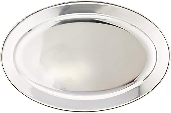 Set of 2 Oval 16' Platter Stainless Steel Heavy Duty Metal Serving Platters for Appetizer Snack Fruit Cake Server Party Food Display Tray Dishes for Entertaining