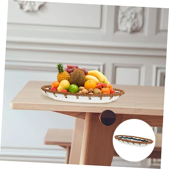 Japanese Style Rattan Serving Plate Ceramic Appetizer Dish Decorative Tray Trays for Kitchen Retro Porcelain