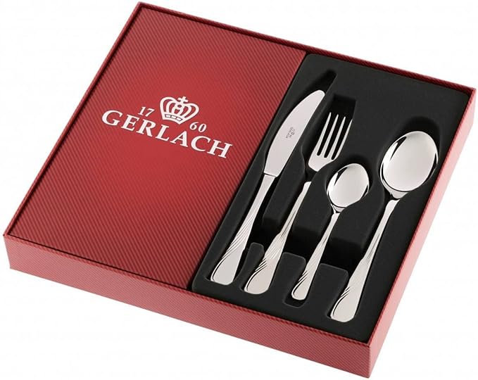 Gerlach G01-004AP-ZEST-24PU-S1S1-01 Flatware Serving Set with 24 Pieces Celestia Box and shine-G01-004AP-ZEST-24PU-S1S1-01, Stainless Steel, Silver high-Gloss