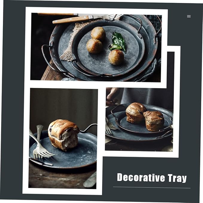 PRETYZOOM 1Pc Retro Silver Serving Tray Vintage Food Plate Storage Tray for Home Decor Parties Weddings and Displays for Cakes Fruits and Confectionery