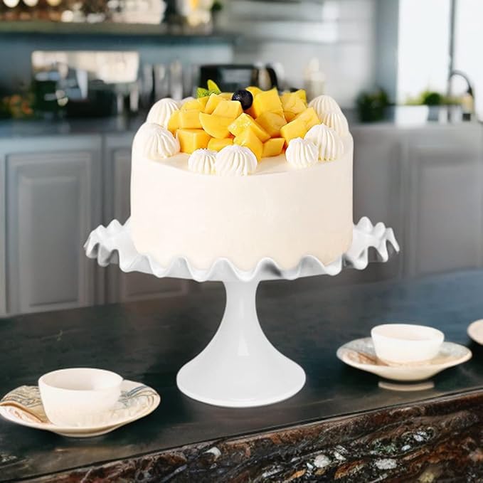 12-Inch Porcelain Round Cake Stand - White Dessert Stand for Wedding, Birthday Party