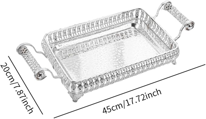Portable Serving Tray with Handles for Tea and Coffee 45x20cm for Special Occasions, Silver