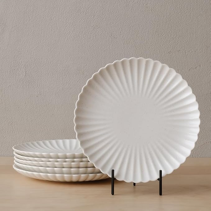 WENSHUO Daisy Plates Set of 6 (Nacre White, 6.7 Inch)