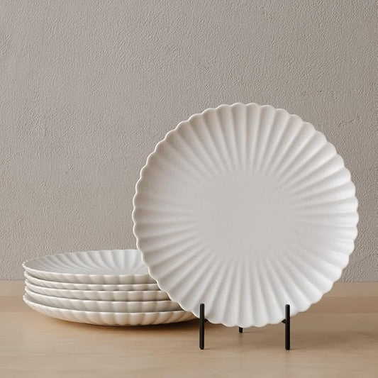 WENSHUO Daisy Plates Set of 6 (Nacre White, 6.7 Inch)