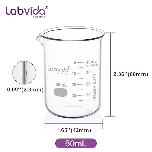 12pcs 50ml Upgrated Thick Glass Beakers, Shot Glass Beaker Set, 3.3 Boro Griffin Low Form, Double Scale, LVA003