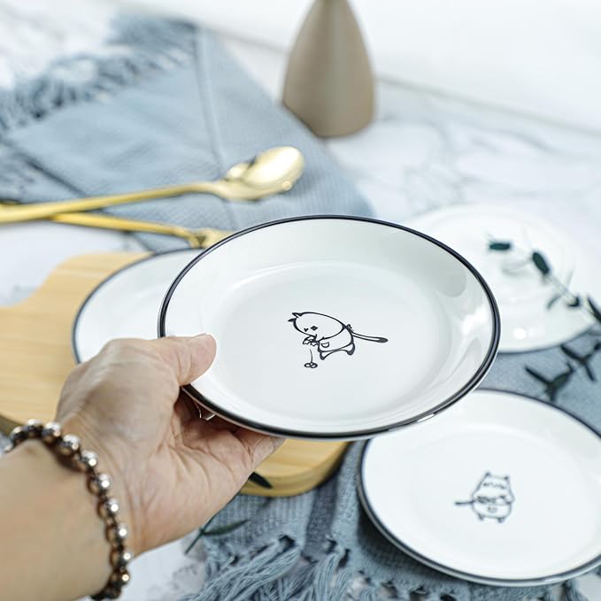 SOCOSY Cute Cartoon Chef Cat Ceramic Seasoning Dishes Sauce Dish Sushi Dipping Bowl Appetizer Plates Tea Bag Holder Serving Dish for Kitchen, 5 Inch, Set of 4