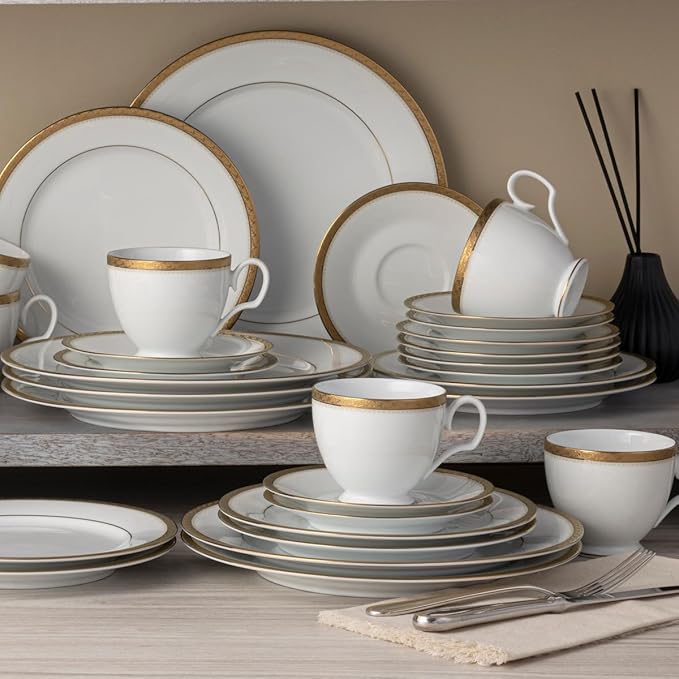Noritake Charlotta Gold 60-Piece Value Set, Service for 12 in White