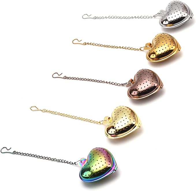 Heart Shape Stainless Steel Tea Infuser Filter with Chain Strainer, 15.5x4.6cm6.10x1.81in, Gold