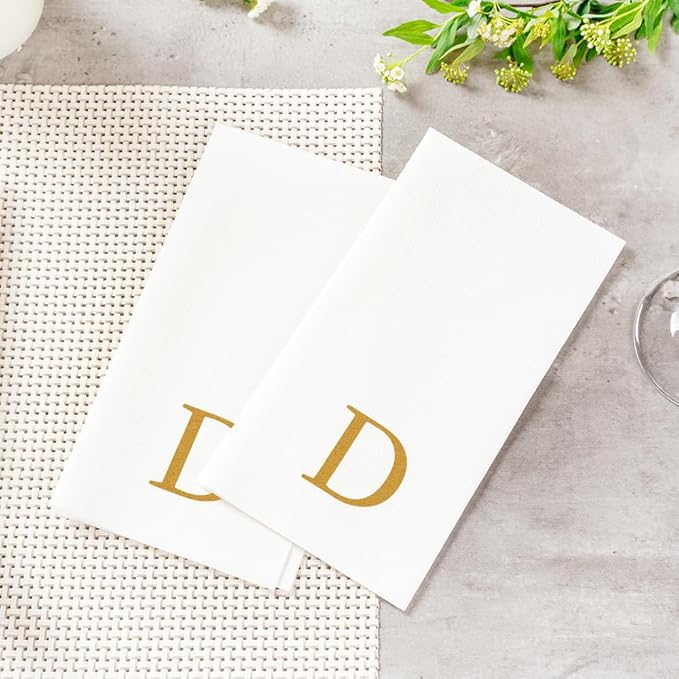 Luxenap 15.8 X 7.9 Inch Linen-Feel Guest Towels, 2000 Lettered Hand Towels - Gold Letter 'D', Sans Serif Font, White Paper Dinner Napkins, airlaid, For Restrooms And Tables - Restaurantware