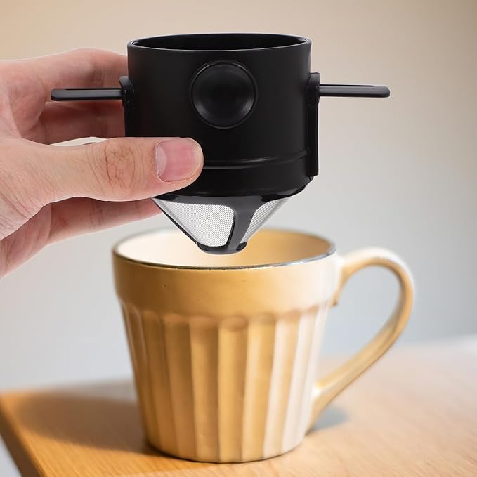 ABOOFAN Collapsible Stainless Steel Coffee Filter Funnel Double Layer Mesh Drip Coffee Strainer for Travel Home Camping Portable Reusable Dripper