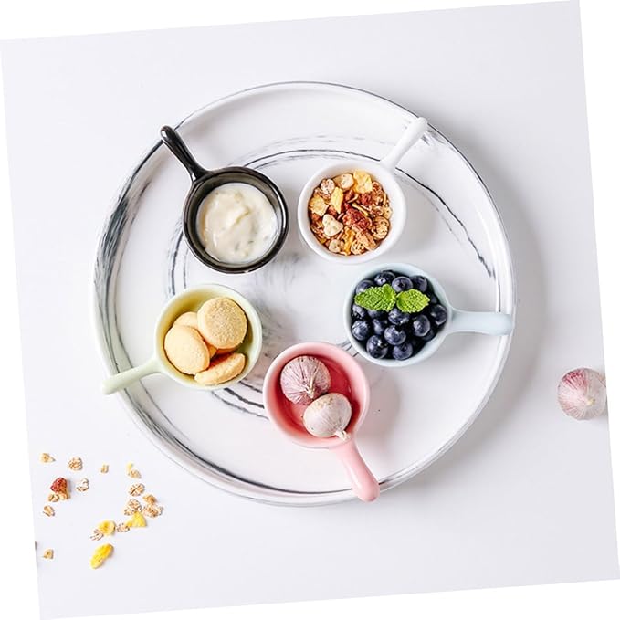 Luxshiny 4pcs Ergonomic Handle Ceramic Plate Japanese Dishes Snacks Holder Relish Tray Dessert Plate for Kitchen