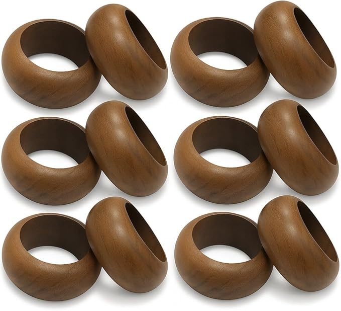 Wooden Napkin Rings Dining Table Napkin Holder, Classic Everyday Use Thanksgiving, Christmas Napkin Rings Buckles,Festive Party Gift Farmhouse for Table (Round Set of 12)
