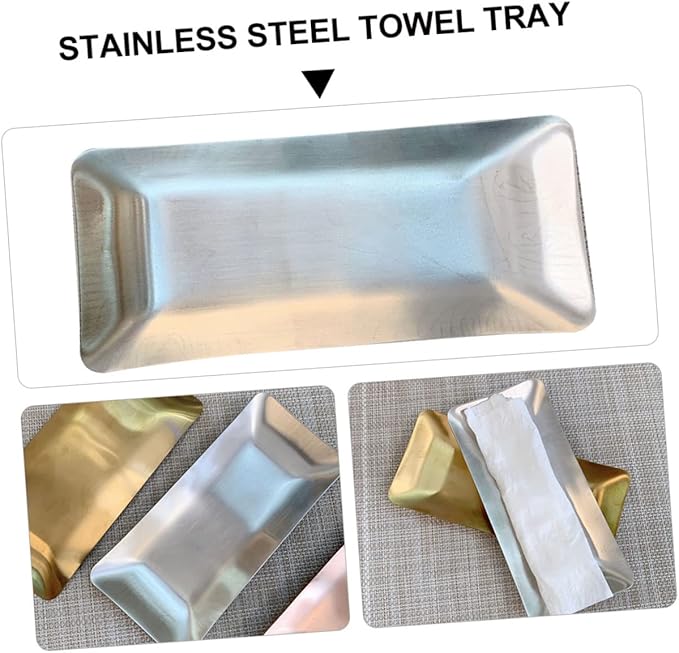 Cabilock Stainless Steel Plate Napkin Holder Diner Napkin Dish Silver Plate Trays for Hotel Bar