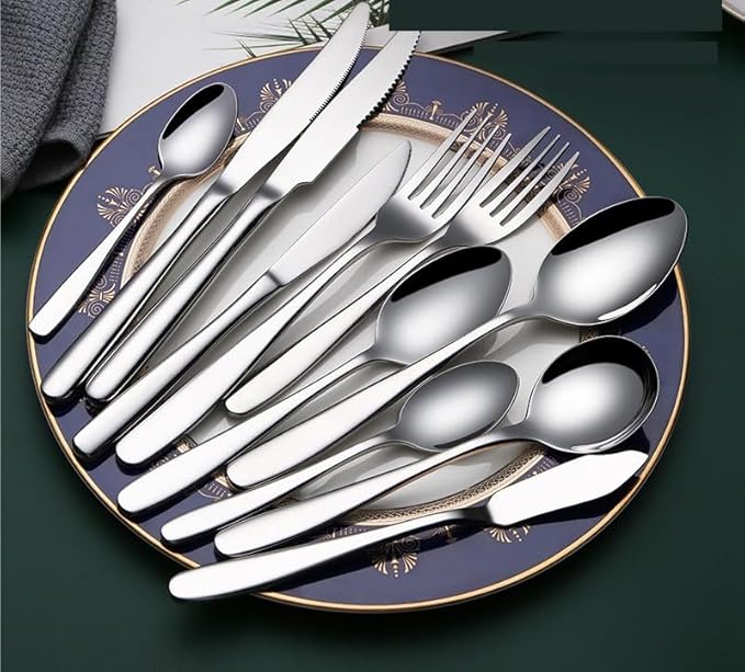 Stainless Steel Flatware serving set,Home Kitchen Eating Tableware Set,Dishwasher Safe,For Home Kitchen Restaurant Hote 11-piece Stainless Steel Table Knife, Fork And Spoon Household Cutlery Spoon Set