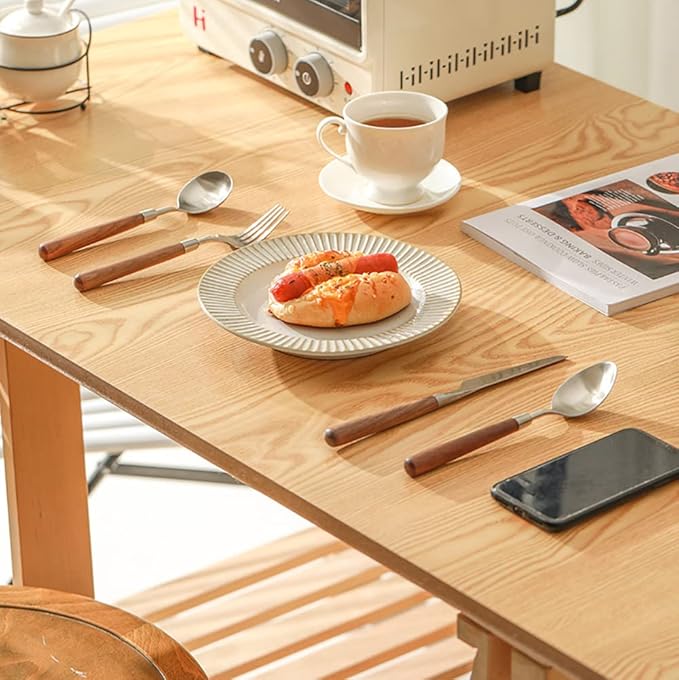 Wood Silverware Set for 12 Wooden Flatware Cutlery Utensils Set 18/10 Stainless Steel Walnut Handle 48 Piece Include Knives Forks and Spoons Tableware Set for Home Kitchen Wedding Restaurant