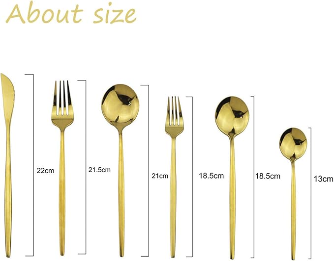 JASHII Silverware Set, Mirror Polished Gold Flatware Cutlery Set Service for 4, Shiny Finish 24 Pieces Stainless Steel Utensils Set Dinner Knife Fork Spoon Dessert Fork Salad Spoon Dishwasher Safe