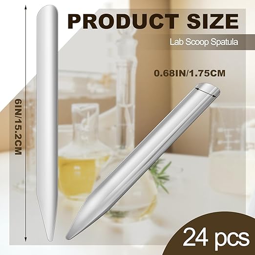 Zonon 24 Pcs 6 Inch Lab Spatula Stainless Steel Micro Lab Scoop Spatula Metal Bead Scoop with Rounded Pointed Ends Laboratory Sampling Curved Spoon for Mixing Powders Pastes Transferring Tool