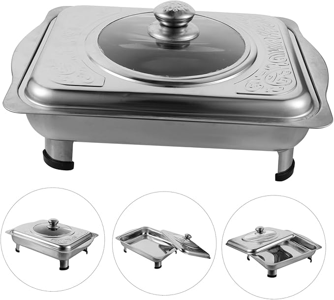 Ciieeo Buffet Foods Holder Stainless Steel Food Tray with Lid Rectangular Serving Dish for Buffet Catering and Parties Easy to Clean and for Entertaining