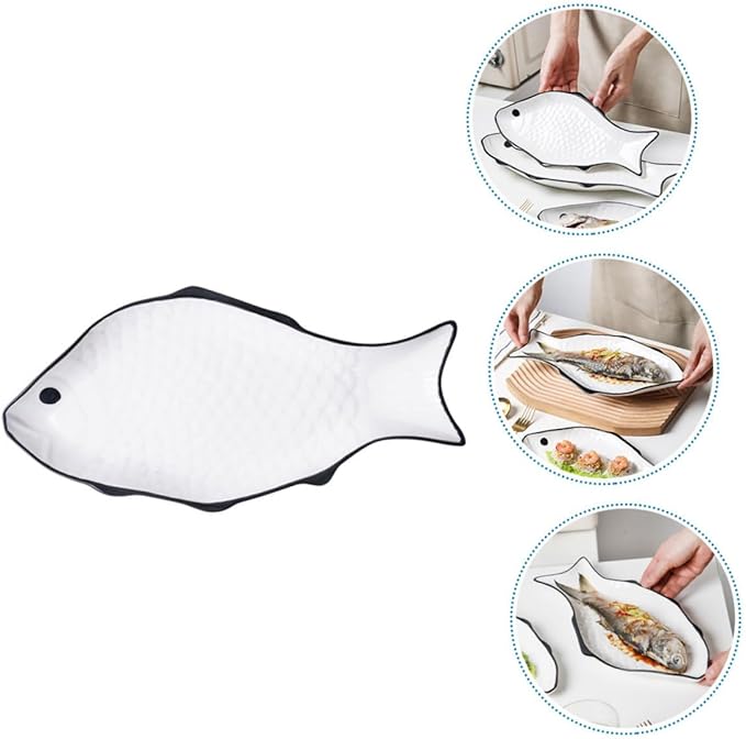 Fish-shaped Steamer Plate Ceramic Storage Holder Food Serving Bowl Microwave Safe