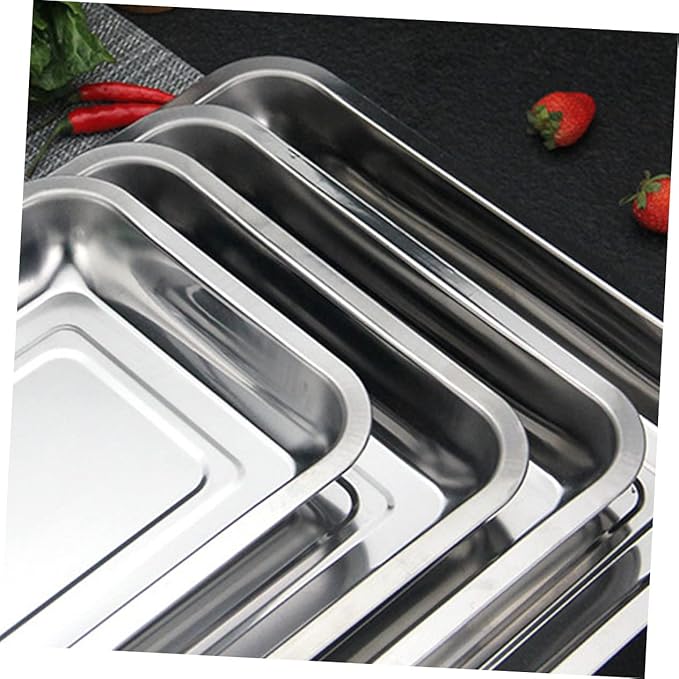 10Pcs Stainless Steel Serving Tray Multi Purpose Food Plate for Kitchen Steaming and Storage Elegant Design Smooth Surface and Practical Use