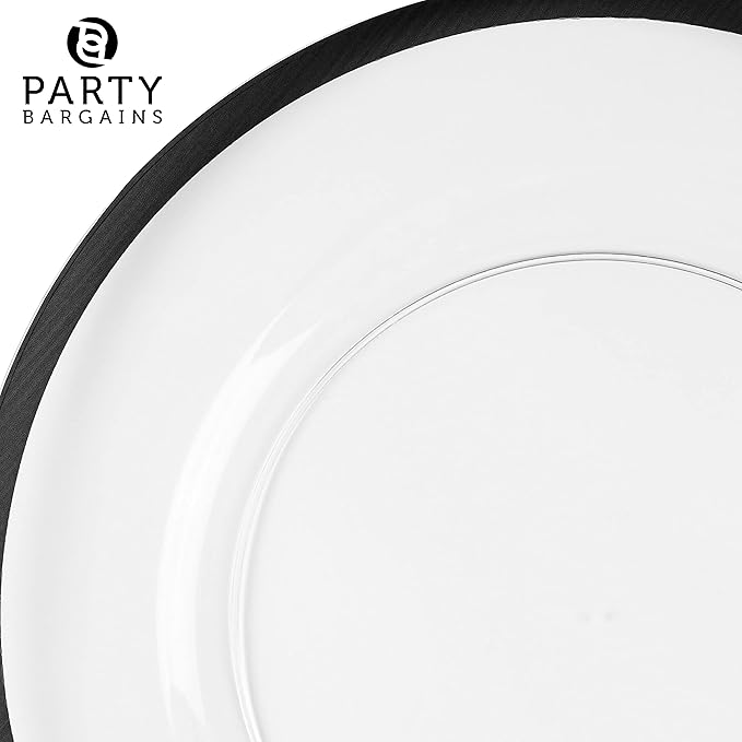 PARTY BARGAINS 13-Inch Charger Plates - 8 Pack, Clear Black Rim, Heavy-Duty Disposable Chargers for Elegant Dining - Ideal for Weddings and Formal Events