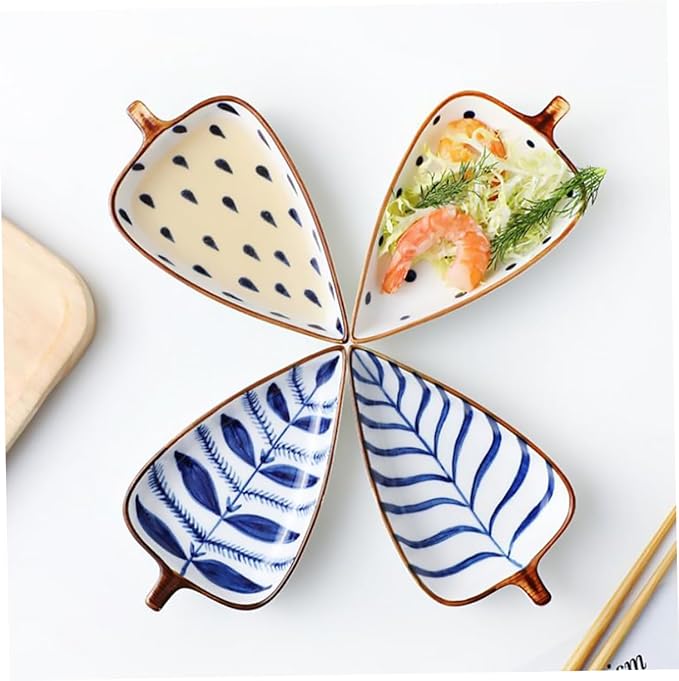 Ciieeo Leaf Shaped Ceramic Dipping Bowls Versatile Seasoning Dish Snack Plate for Appetizers Fruits and Condiments Unique Design for Home Parties Outdoor Events Random Pattern