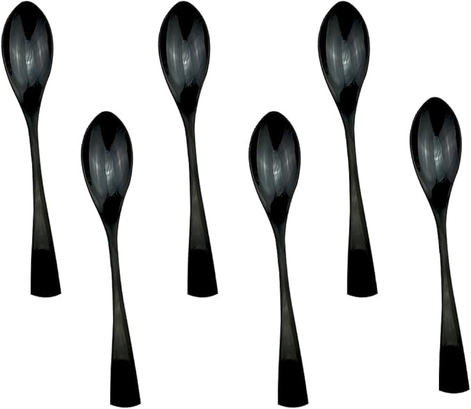 Mirror Polishing Black 18/10 Stainless Steel, Single Serving Flatware Silverware cutlery utensils Set,set of 6 Tea Coffee Spoon Teaspoon