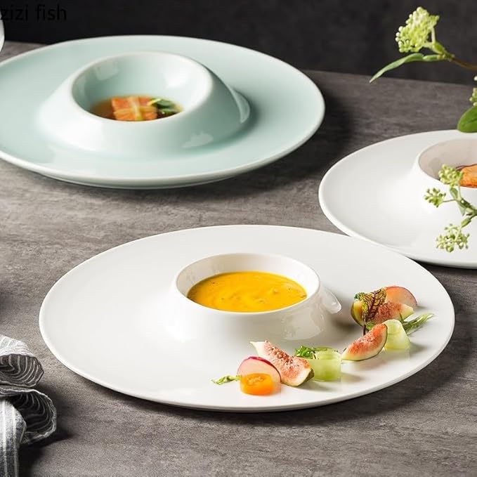Appetizer Plates Ceramic Plate Pasta Steak Plate Sushi Plate Creative Restaurant Round Tableware Snack Dessert Plate Cheap Plates(A)