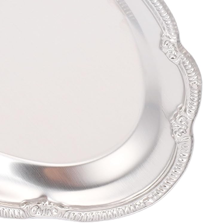 Stainless Steel Serving Tray, Elegant Silver Oval Mirror Finish Vintage Style Platter for Buffet Wedding Party Appetizer Snacks Display (24CM)