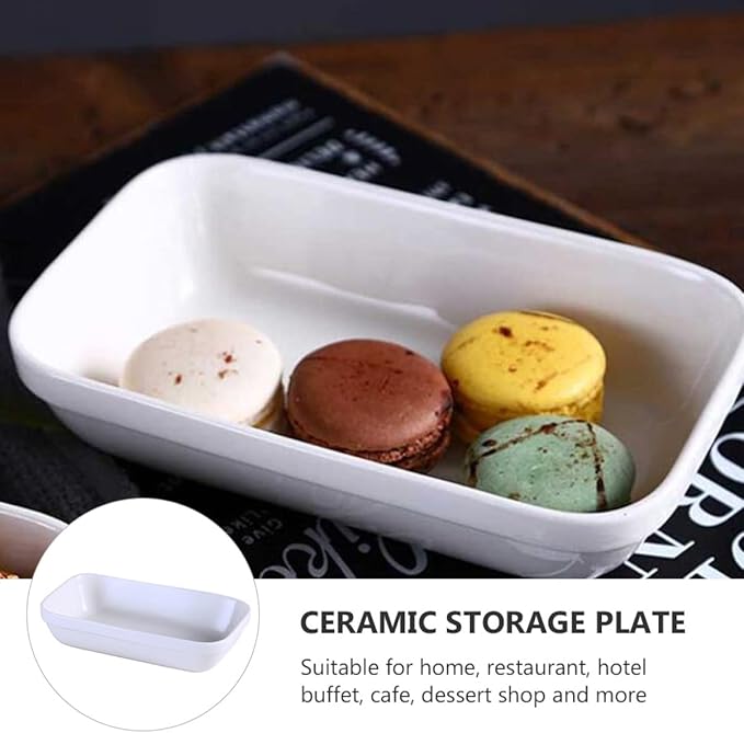 1pc Ceramic Snack Holder Plate Rectangular Food Container for Appetizers Desserts and Fruits Design for Home Restaurant and Buffet Use