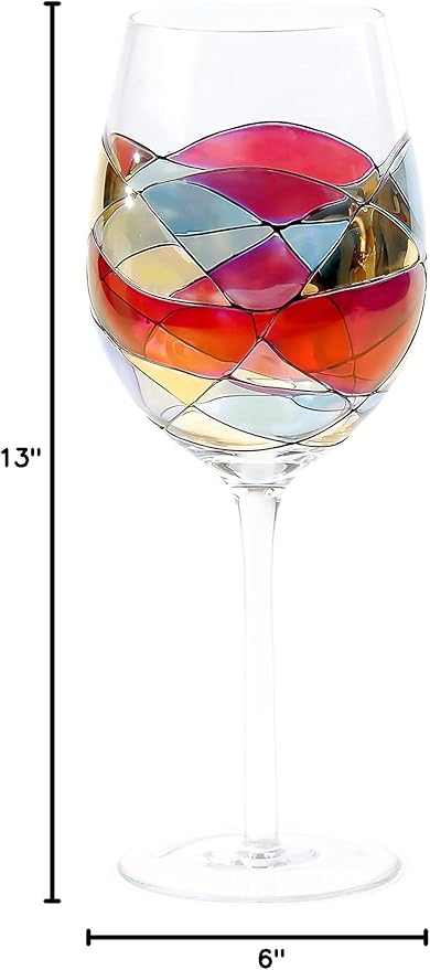 Sagrada Barcelona Large Wine Glasses 29 Oz Handmade Mouth Blown Unique Gift Mother's Day Birthdays Anniversaries Weddings Stained Glass Art (Set 1, Red)