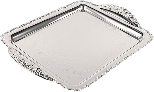Generic Serving Tray Dessert Plate Easy to Clean Traditional Craft Fruit Plate Serving Platter for Hotel Wedding Home Kitchen Buffet, Silver, Medium