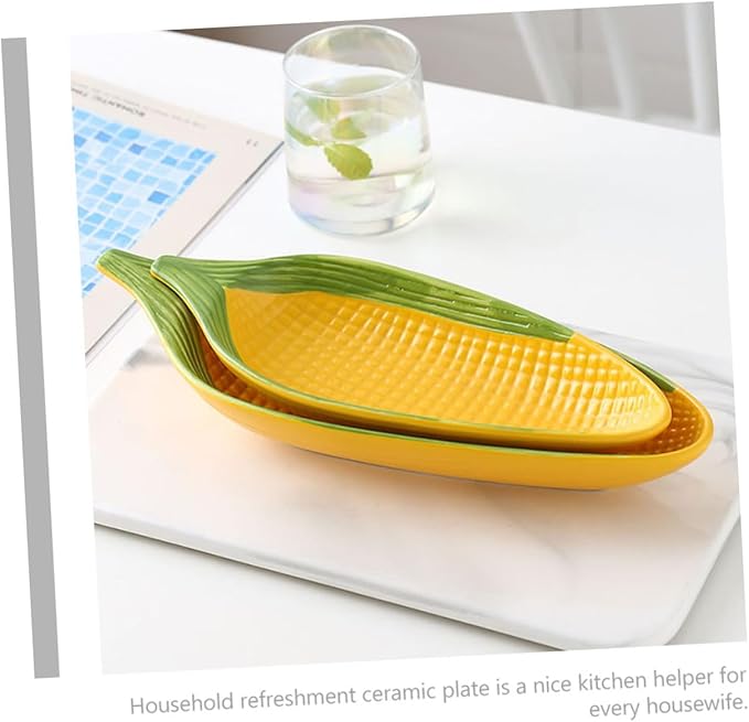 Ceramic Corn Plate Large Snack Serving Dish for Afternoon Tea Hand-Painted Corn Design Decorative Fruit Tray for Appetizers