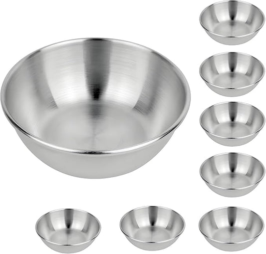 Stainless Steel Sauce Dishes,8 Pack Dipping Bowls,Small Bowls for Side dishes, Appetizer,Dip,Sushi.Reusable and Dishwasher Safe (8, Silvery)