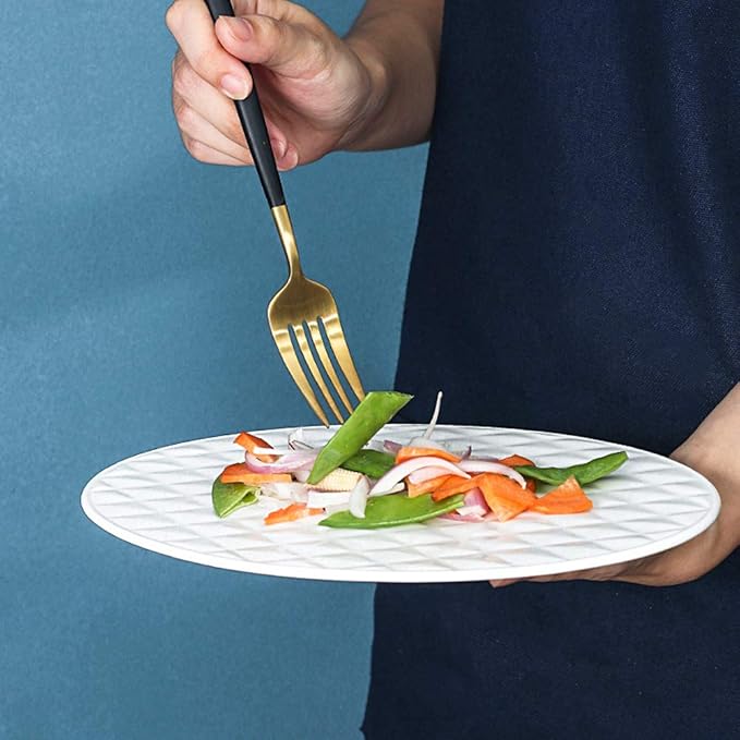 SHINING Ceramic Dessert Appetizer Plates Square And Rectangular Diamond Grain Salad Plates for Fruit Cheese Dessert Lunch (10", Round Plate)