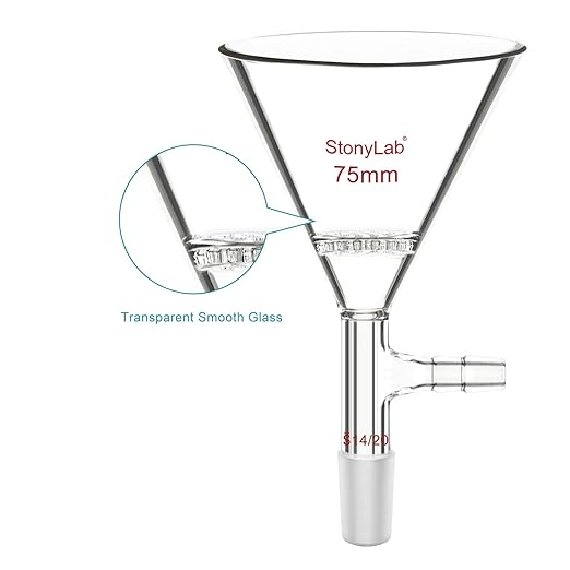 stonylab Borosilicate Glass Triangular Filtration Funnel, Vacuum Filtration, Efficient Filtering, 14/20 Joint, 75mm Diameter, Ideal for Laboratory Filtration Processes