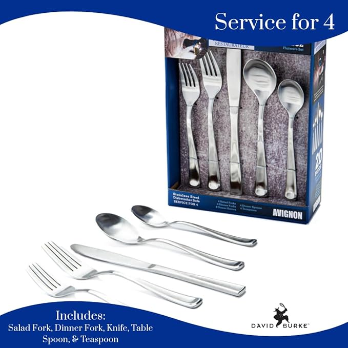 David Burke 20-Piece Avignon Flatware Set - Premium Stainless Steel Silverware, Elegant Utensil Set, Service for 4