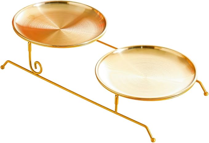Fruit Tray, Tiered Serving Tray, Snack Tray, Plate Holder Made of Stainless Steel and Iron with an Elegant Two-Tiered Structure and Practical Design F, Gold