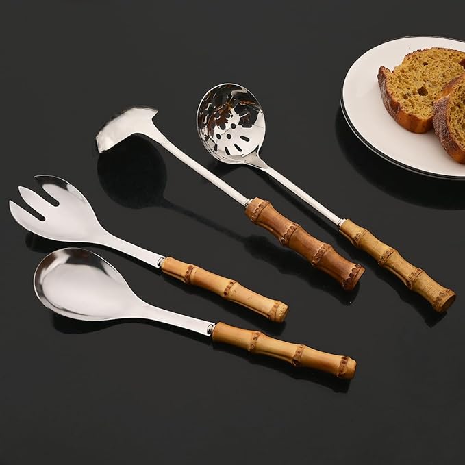 JASHII 24-piece Serving Utensils Hostess Set Stainless Steel Flatware Silverware Set Include Knife Fork Spoon for Buffet Home Kitchen Travel Camping