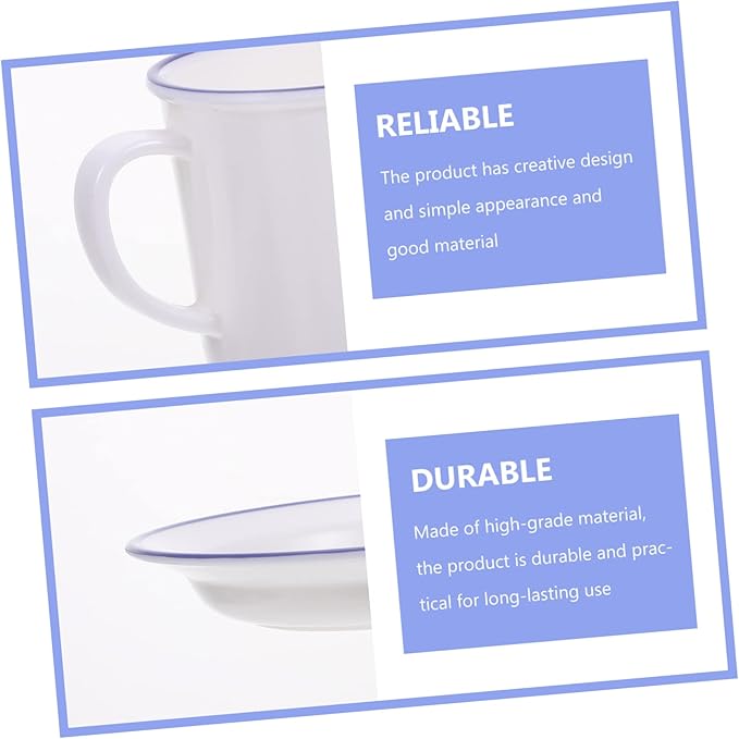 Cabilock Retro Enamelware Tableware Service White Sturdy Household Soup Bowls Plates Cups Creative Kitchen Dinnerware for Rice Soup Salad