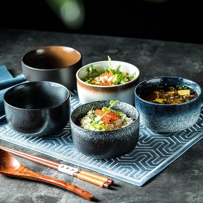 Kitchen Plates Ceramic Bowls, Japanese Soup Bowls, Commercial Retro Noodle Bowls, Salad Bowls Restaurant Plates(B)