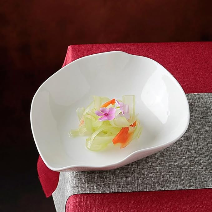 Dinner Plates 10-inch Hotel White Ceramic Kitchen Tableware Irregular Creative Fusion Service Appetizer Plate Club Deep Bowl Kitchen Salad Bowl