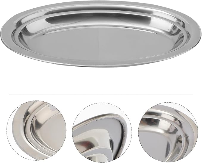 Alipis 1pc Stainless Steel Oval Plate Heavy-duty Steaming Dish for Fish Snacks Brushed Serving Tray for Desserts Fruits and Appetizers Kitchen Restaurant