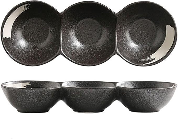 Sauce Dish 1 Piece Dipping Bowl Multi-Compartment Plate Ceramic Compartmentalized Grilled Meat Seasoning Flavor Hot Pot Snack Bowl Dish Snack Plate(I)