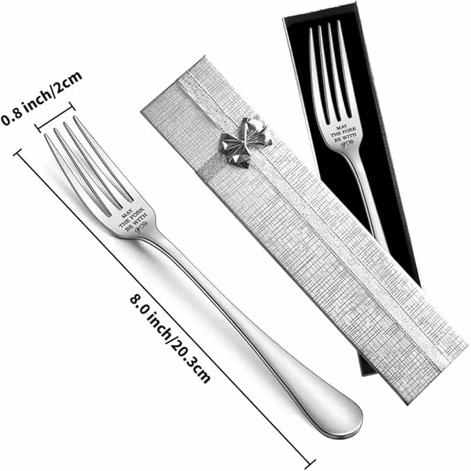 Engraved Ice Cream Spoon Gifts for Couple on Anniversary, 2 Pcs Personalized Coffee Spoon Stainless Steel, Couple Gifts for Him and Her on Valentines Day (Forks, MAY THE FORK BE WITH YOU)