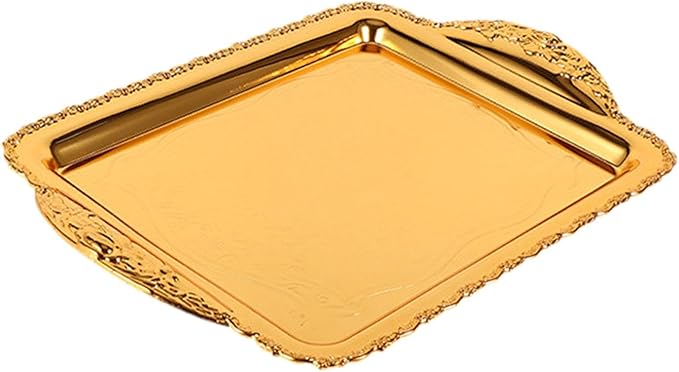 Decorative Fruit Tray Serving Platter Handcrafted Wearproof Drop Resistant Rectangle Plate Fruit Plate for Home Restaurant, Gold, Medium