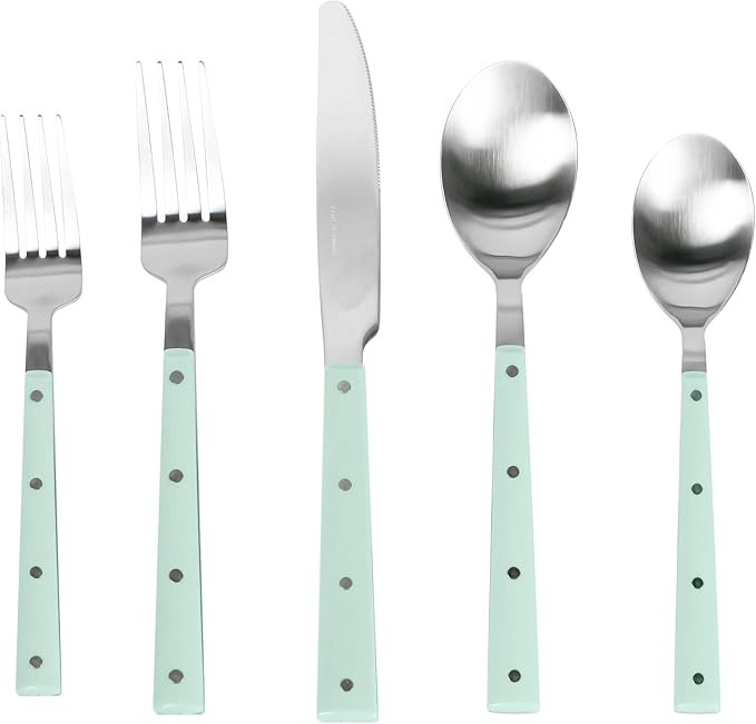 Soline Mint Green and Stainless Steel Flatware - Set of 20 Pieces