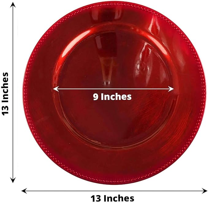 13" Charger Plates -Set of 12 - Acrylic Red Round Beaded Disposable Chargers, Ideal for Dinner Party Wedding Bulk Events Tabletop Decoration