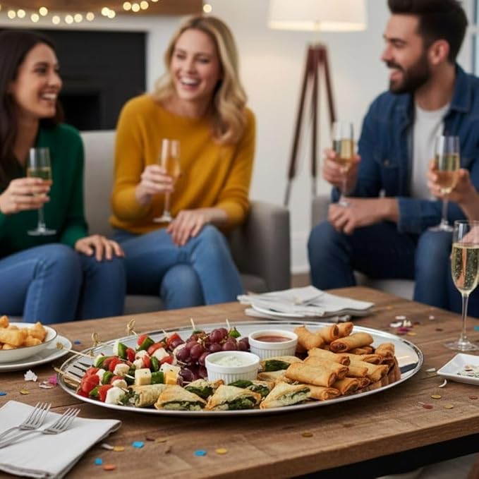 Soro Essentials- 21" x 14" Stainless Steel Oval Serving Platter 7mm Thickness Set of 2- Heavy Weight Serving Tray Party Food Display Tray Ideal for Serving Appetizer Charcuterie Food Snack Dessert